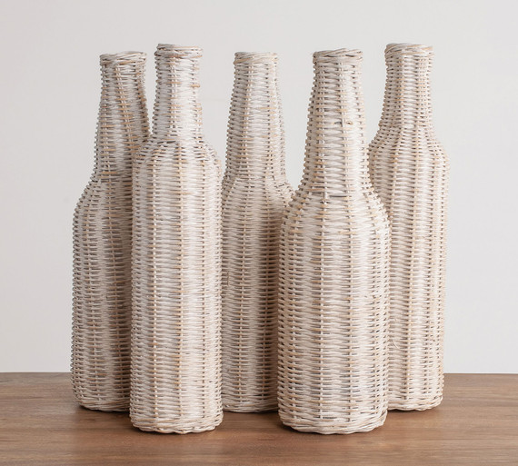 Woven White Bottle Vases, Set of 5 (Bay1C)