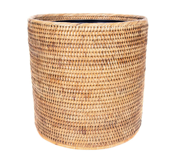 Tava Handwoven Rattan Round Wastebasket With Metal Liner Natural    (Bay1-E)