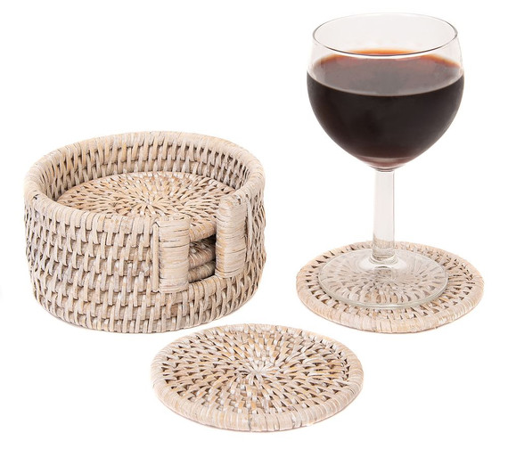 Handwoven Rattan Round Coasters with Holder (F29)
