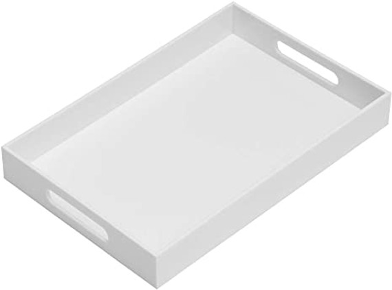 White Acrylic Serving Tray with Handles-10x15Inch- Bay 3D