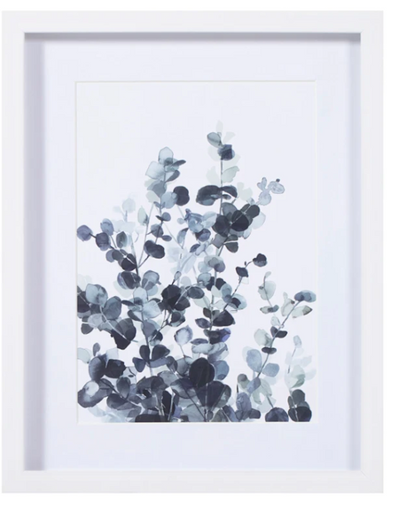 Glass Framed Blue Plant Print Wall Decor