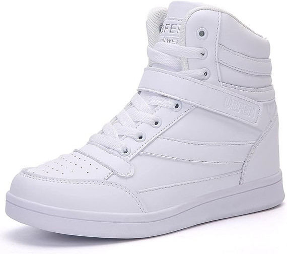 UBFEN Women's 7 White Leather High Top Lace Up Sneaker Shoes (SRack-2)