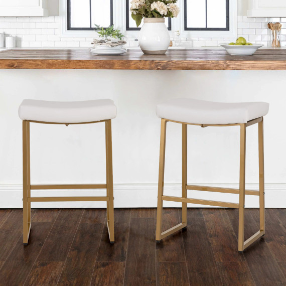 Saddle Design PU Leather Bar Stools with Golden Metal Frame