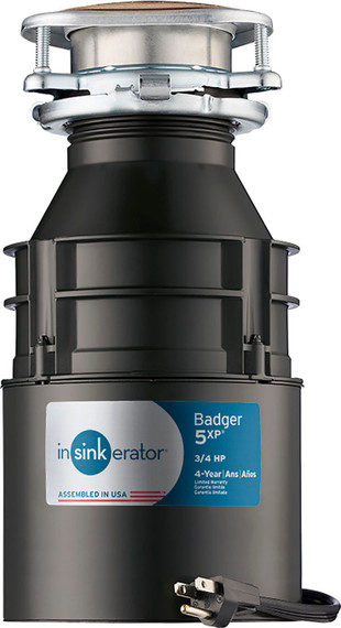 InSinkerator - Badger 5XP Lift and Latch Power Series 3/4 HP Continuous Feed Garbage Disposal with Power Cord - Black (Bay 9-C)