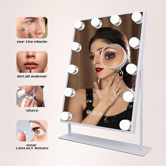 COOLJEEN Vanity Mirror with Lights, Makeup Mirror with 12 Lights - White (Bay 9-C)