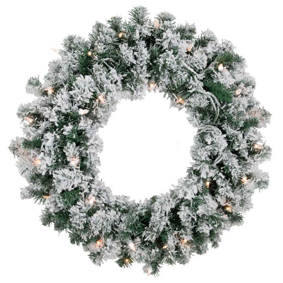 24-Inch  Pre-Lit  Multi-Colored Flocked Snow Christmas Wreath (Bay 8-A))