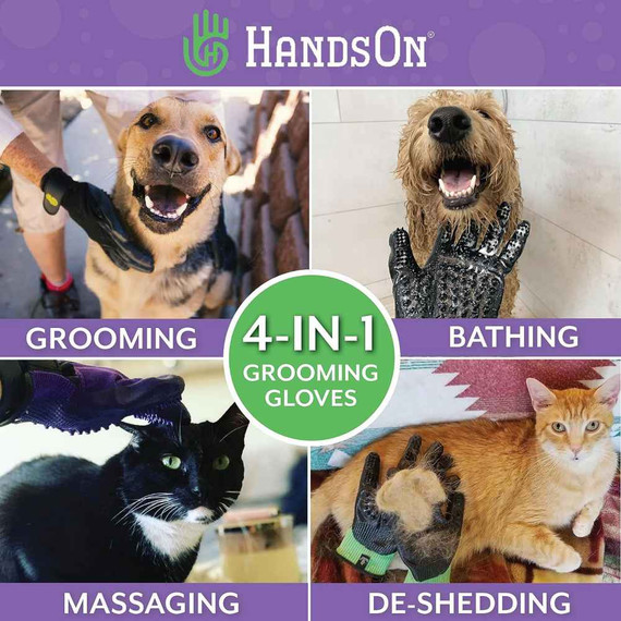 HandsOn Pet Grooming  Shedding and Bathing Gloves ( Medium) (D-22)