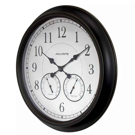 AcuRite 24-in. Weathered Black Indoor/Outdoor Wall Clock with Thermometer & Hygrometer (RBay 6-B)