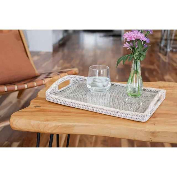 Artifacts Rattan 14-Inch Rectangular Tray with Glass Insert (Bay 1-E)