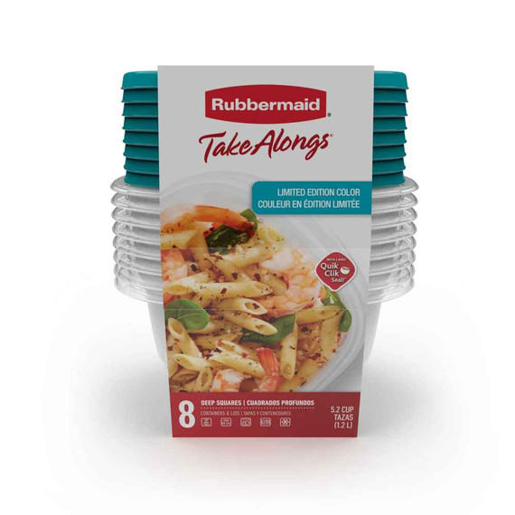Rubbermaid TakeAlongs 5.2-Cup Square Food Storage Containers, Special-Edition Turquoise Spell Blue, 8-Pack (Bay5-E)