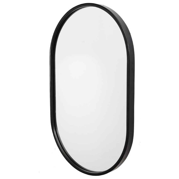 Uttermost Varina 32" x 20" Satin  Black Oval Sleek Vanity Wall Mirror (Floor)