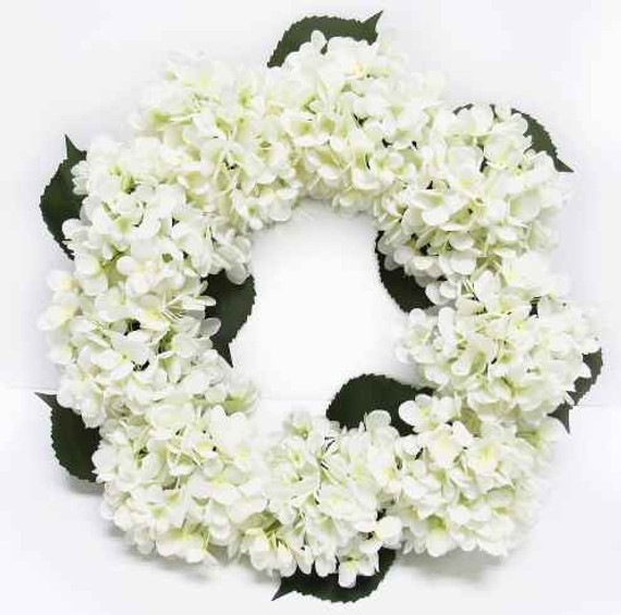 20 in. Cream White Artificial Hydrangea Flower Wreath (RBay4-B)