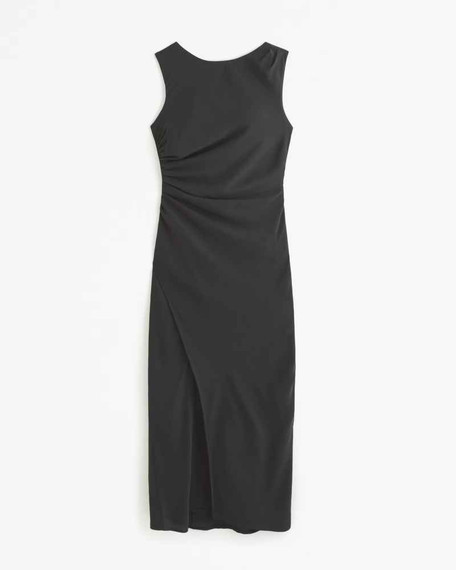 Draped High-Neck Shell Midi Dress -Black Medium Petite (BC-18)