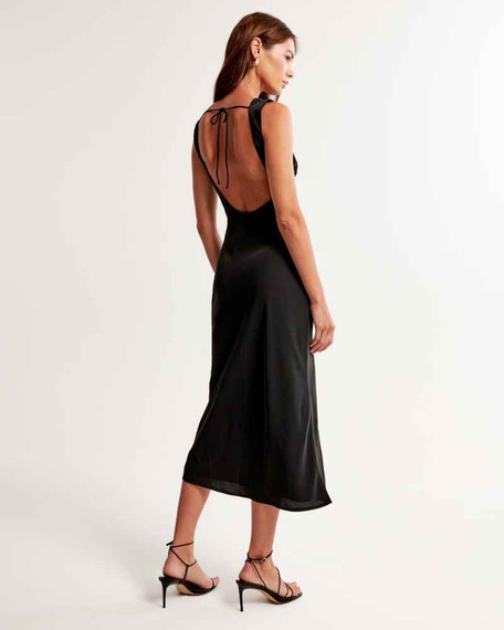 Draped High-Neck Shell Midi Dress -Black Medium Petite (BC-18)