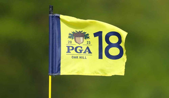 Mike Block Autographed 2023 PGA Oak Hill Replica Pin Flag 18th Hole