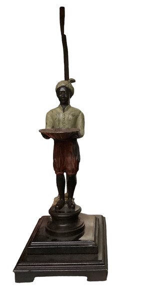 Vintage India Native Men with Gold Tassels Hand Painted Metal Table Lamp (23-F)
