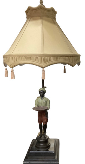 Vintage India Native Men with Gold Tassels Hand Painted Metal Table Lamp (23-F)