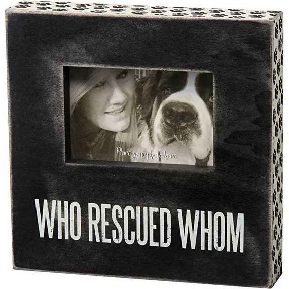 Primitives by Kathy Paw Print Trimmed Box Frame, 10 x 10-Inches, Who Rescued Whom (23-H)