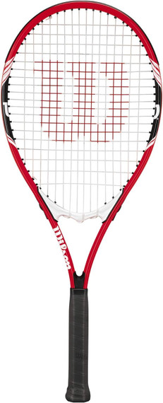 Wilson Federer Adult Recreational Tennis Racket - Grip Size 3 - 4 3/8", Red/White/Black (Bay 22-L)