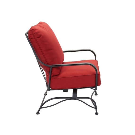 2 Black Steel Frame Spring Motion Conversation Chair with Red Cushioned Seat
