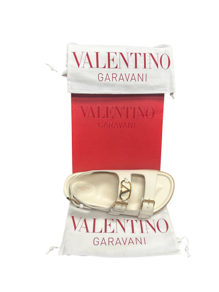 `Valentino VLogo Ivory Leather Sandal Women Size 8 US/ 38 EUR (SRack-E)