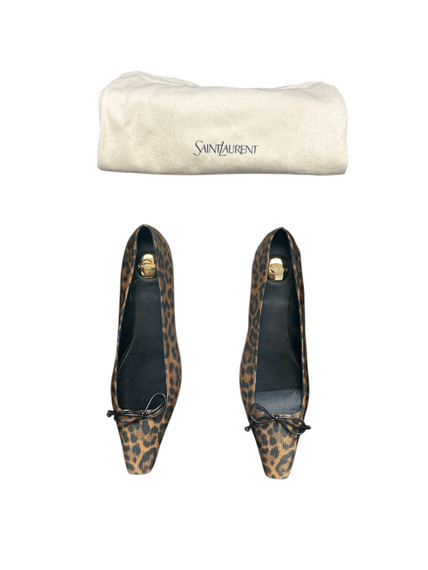 Saint Laurent Poppy Leopard-Print Grosegrain Ballet Flats  European 38 1/2(SRack-E)