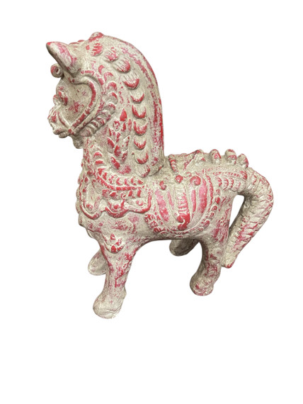 Indonesian Antique Red Ceramic Sumatran Horse – Vintage 1900s (Case)