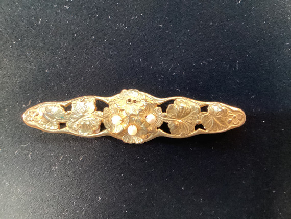 Signed Miriam Haskell Long Bar Floral Brooch
