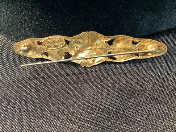 Signed Miriam Haskell Long Bar Floral Brooch (GBay 1-D)