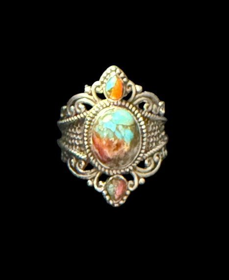 Women’s Sterling Silver Oval Copper Turquoise Ring – Size 7.5 (Used) (Case)