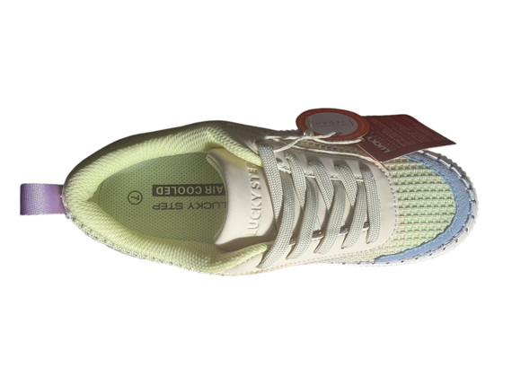 Lucky Step Women’s Platform Sneakers – Size 7 | Beige/ Blue/Multi-Knit (Case)