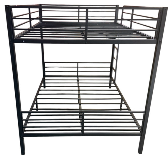 Full Over Full Bunk Bed Frame with Ladder & Guardrails – Black Finish (Floor Model | AS-IS) (Floor)