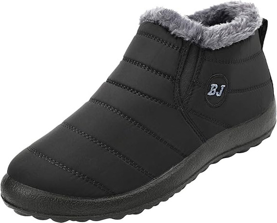 BJ Black Plush-Lined Unisex Ankle Winter Snow Boots – Size 44 EU | Size 10.5-11 (Case)