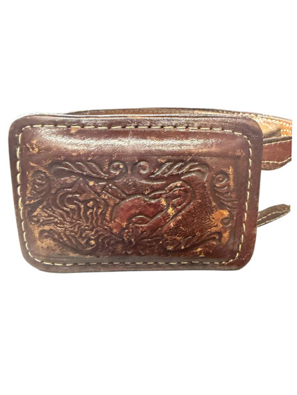 Men’s Tooled Leather Tab Hair-On Hide Vintage Brown Belt - USED - AS/IS (Shows Wear)