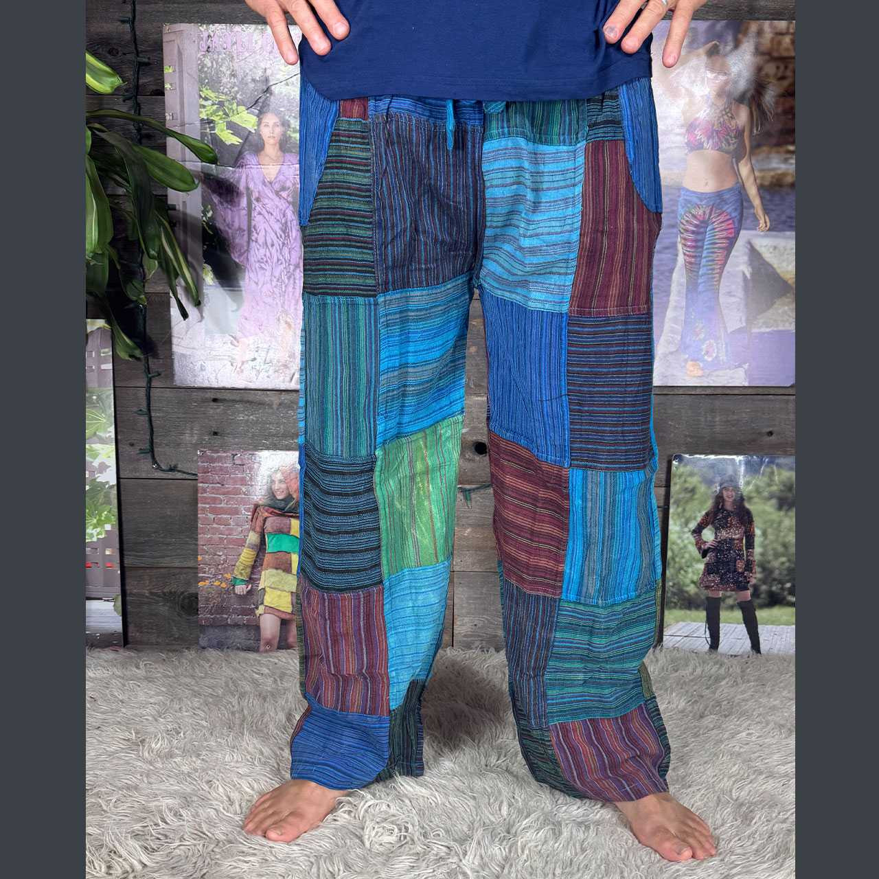 Cotton Stonewash Patchwork Pants for Daily Wear