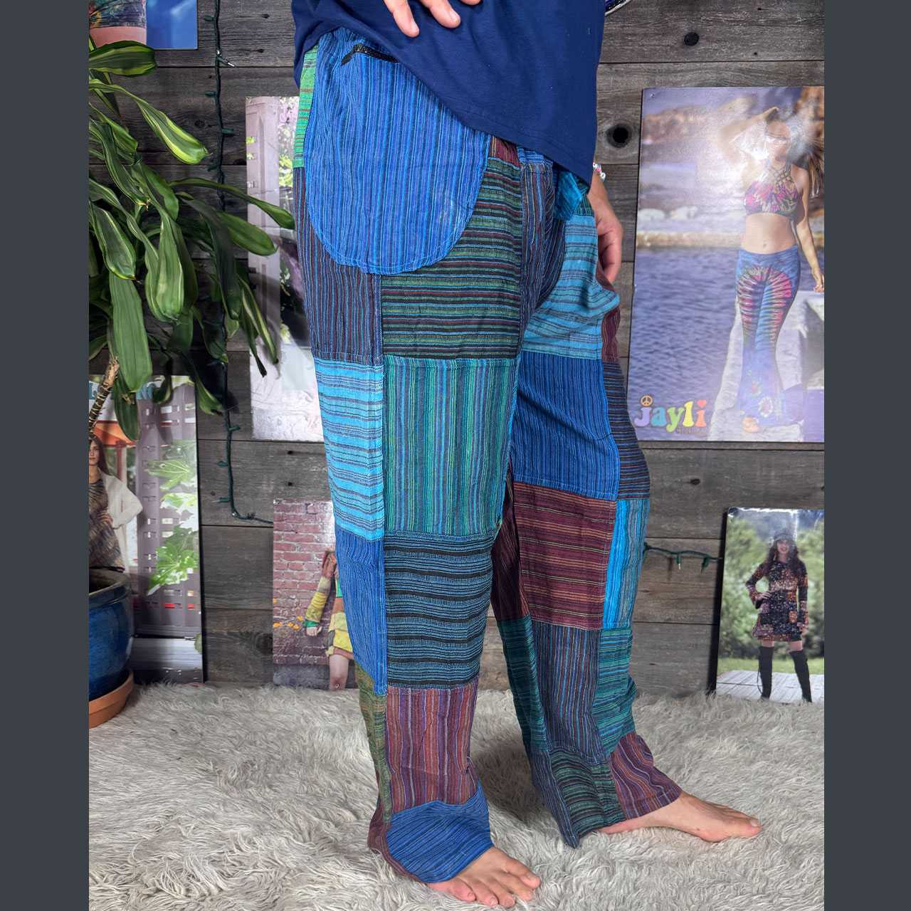 Cotton Stonewash Patchwork Pants for Daily Wear