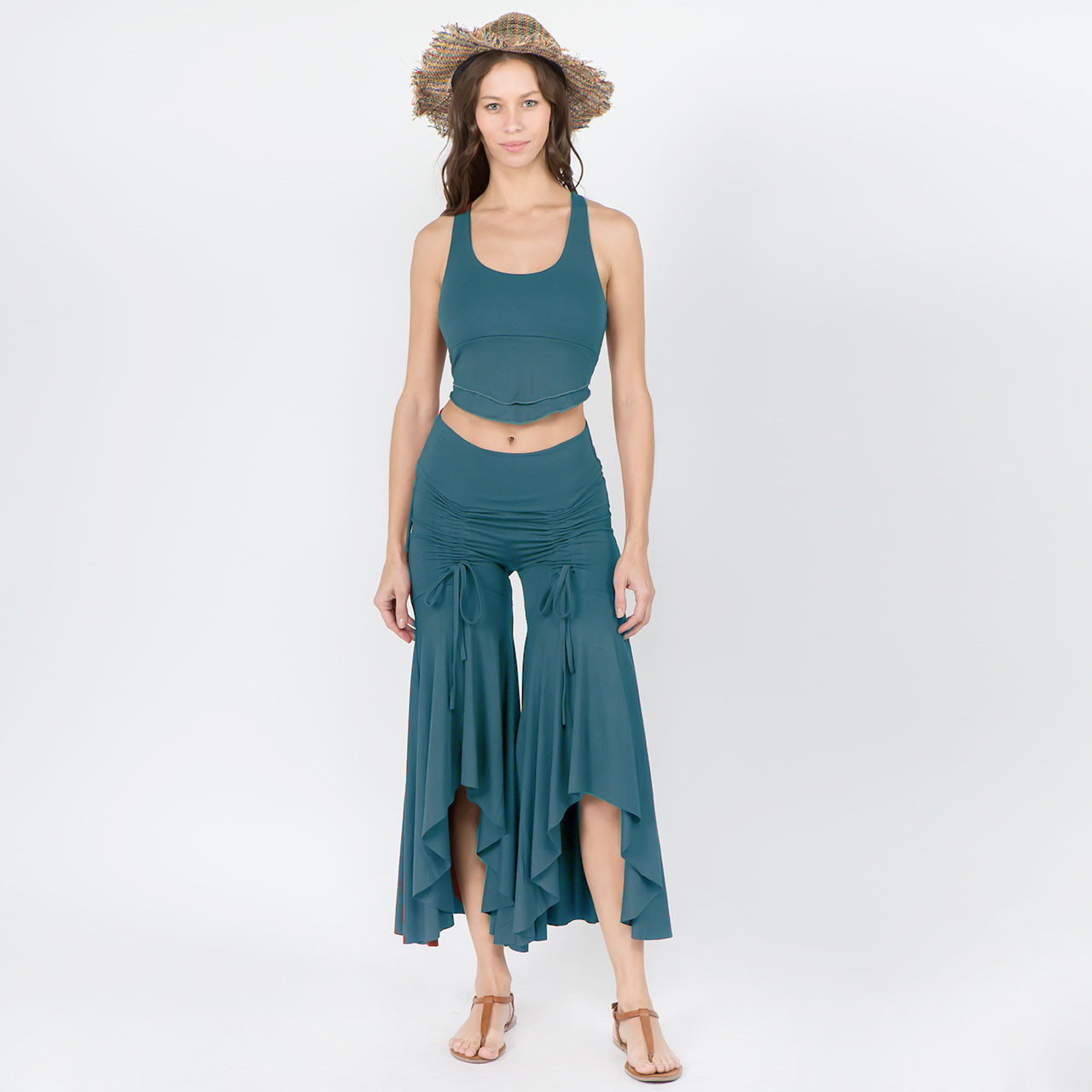 GEMMA PANTS - Rayon Spandex Hi-Lo Ruffle Cinch Pants