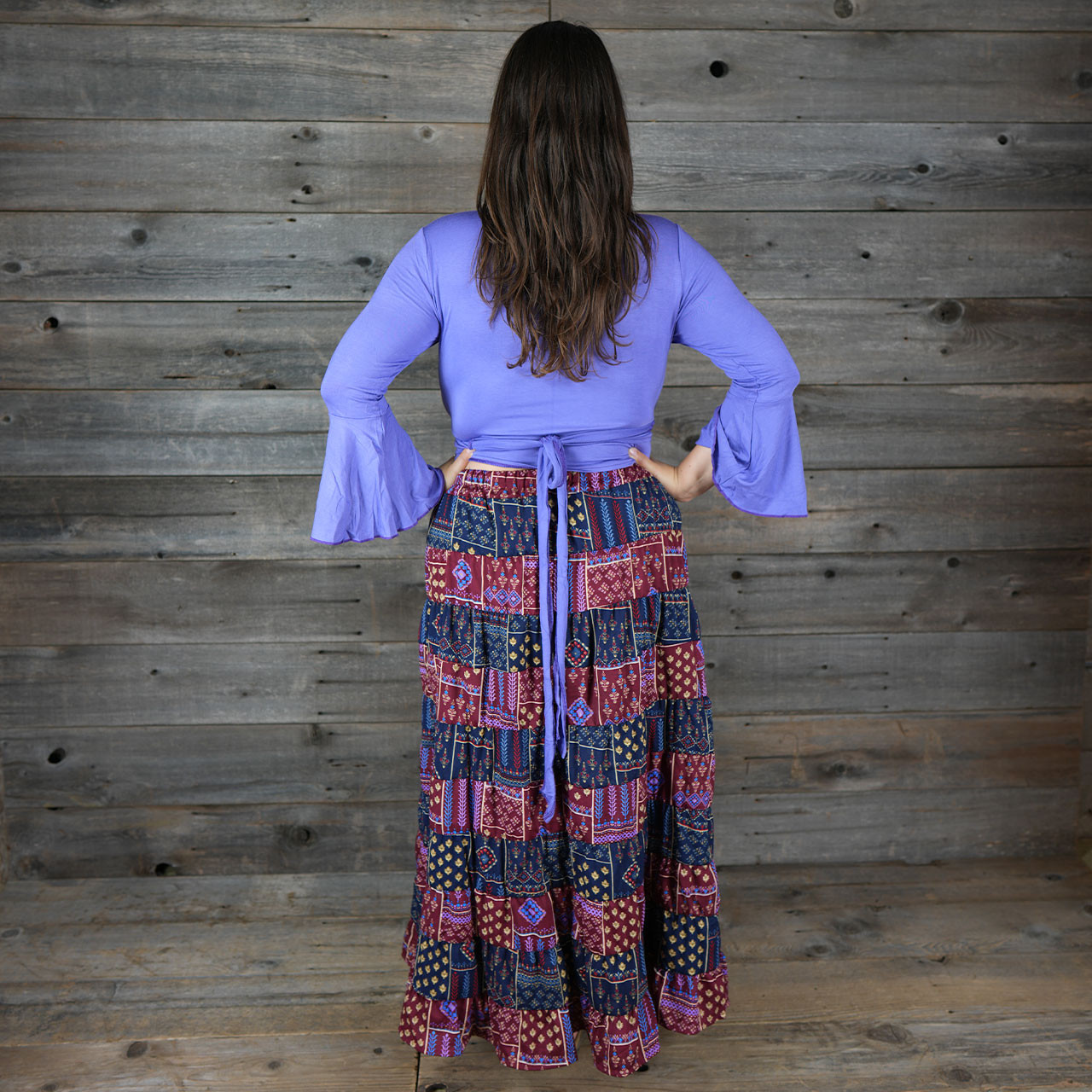 TEA FOR TWO MAXI SKIRT - Rayon Crepe Faux Patchwork Print Elastic