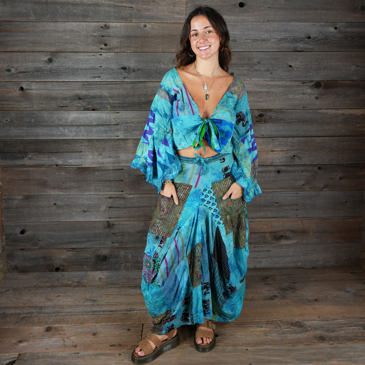 RHAPSODY BALLOON SKIRT Jaypuri Patchwork Balloon Skirt w/ Pockets