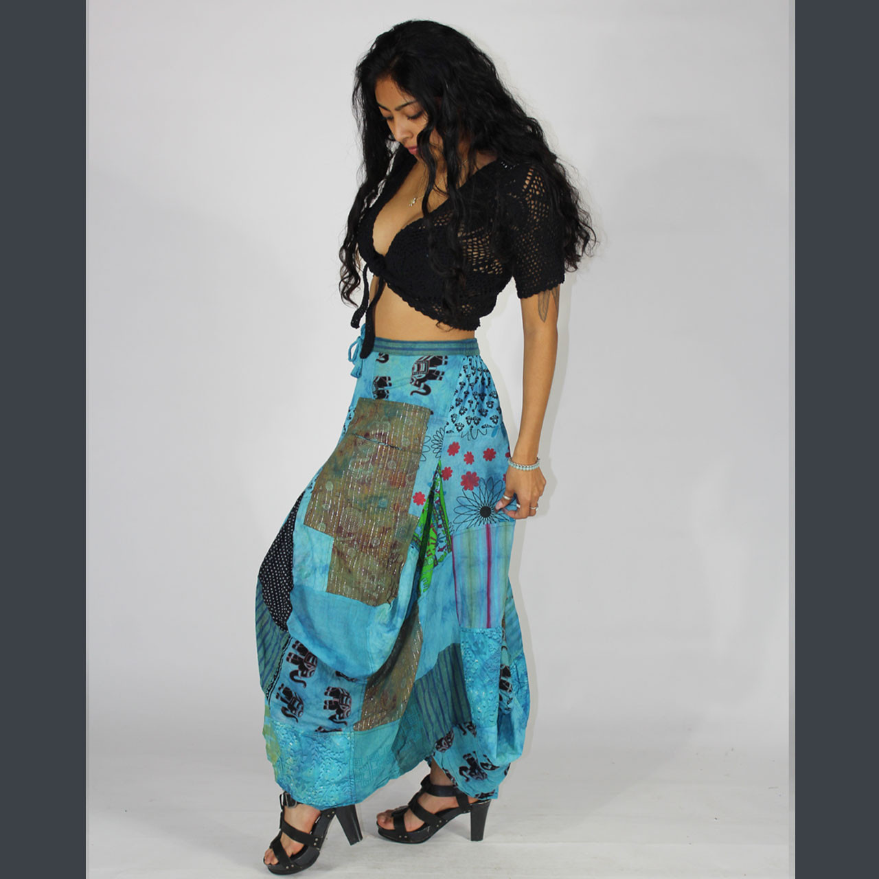 RHAPSODY BALLOON SKIRT Jaypuri Patchwork Balloon Skirt w/ Pockets