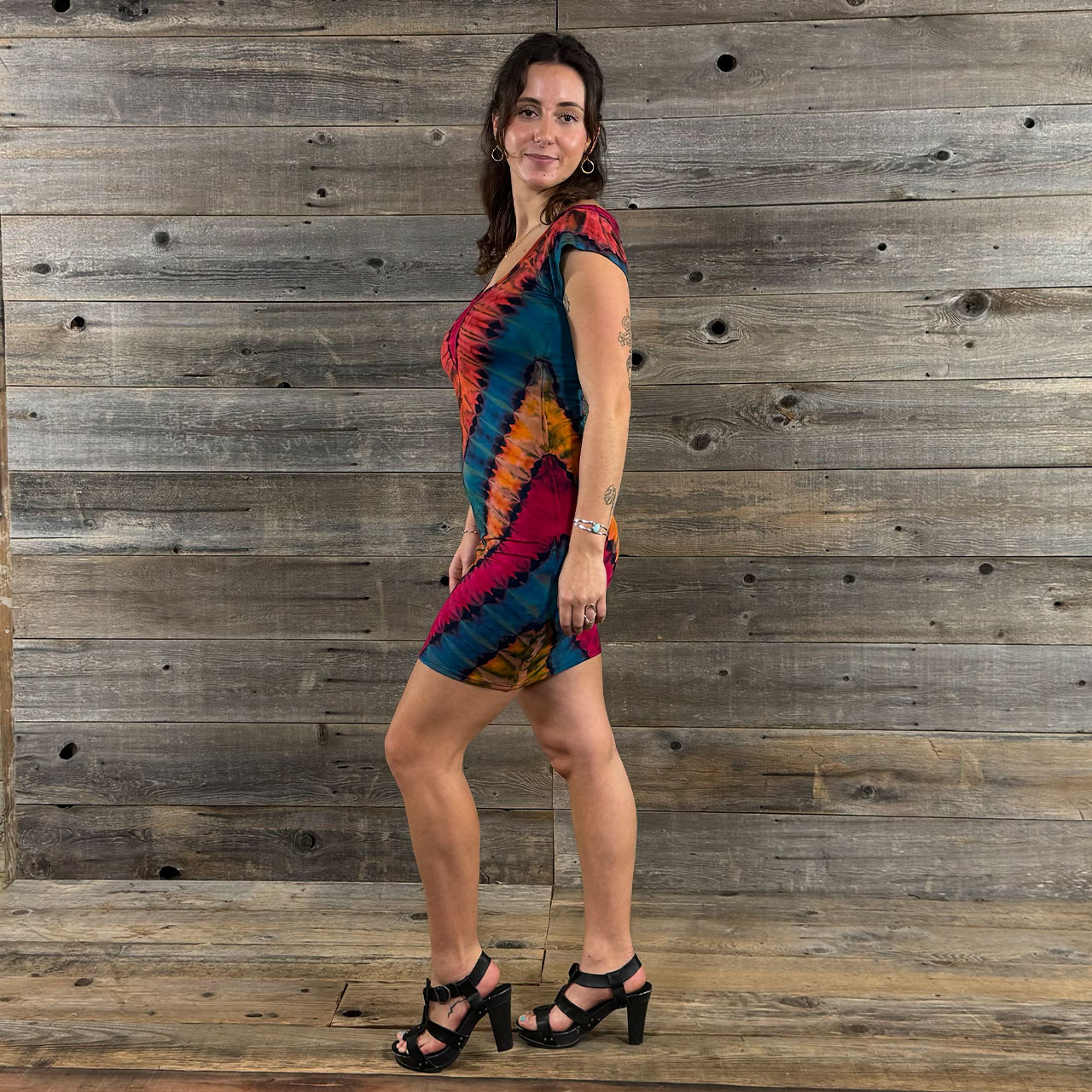 DESERT SUNSET MINI DRESS Rayon Spandex Tie Dye Peek-A-Boo Body Con Mini  Dress - Jayli Imports Inc.