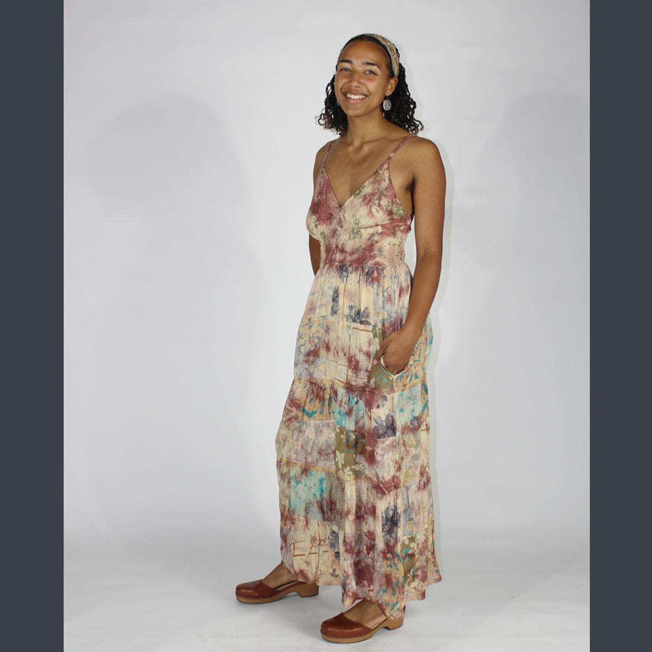 SUMMER SERENADE MAXI DRESS Rayon Patchwork Tie Dye