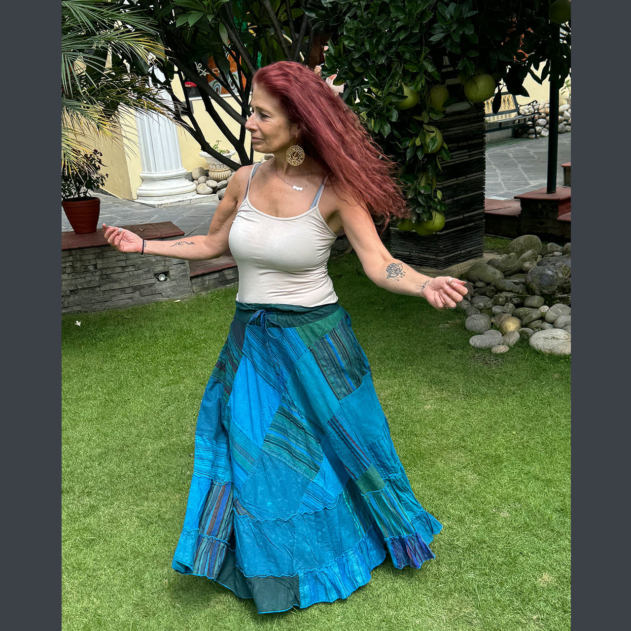 LOOM & WANDER MAXI SKIRT Cotton Striped & Solid Over Dye