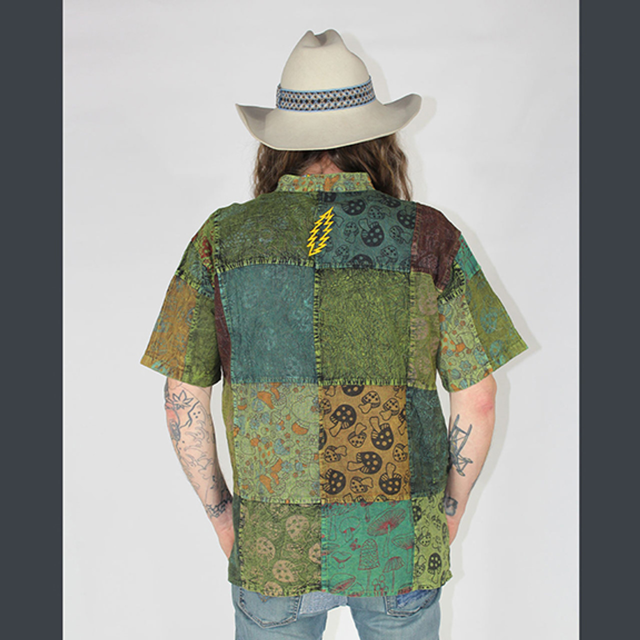 【KOOLOSET】Patchwork Half Shirt SHAKEDOWN SHROOM SHIRT Cotton Patchwork Grateful Dead