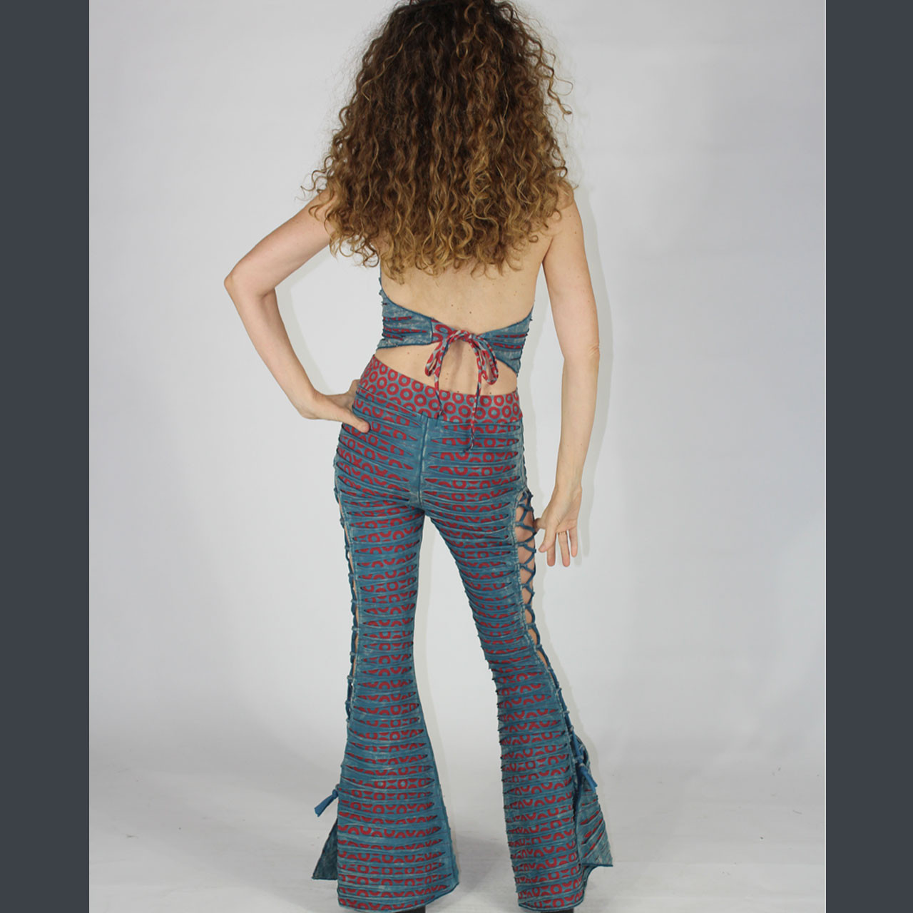 AMNI BLUES PANTS Stonewashed Cotton Lycra Razor Cut Side Lace Up Booty ...