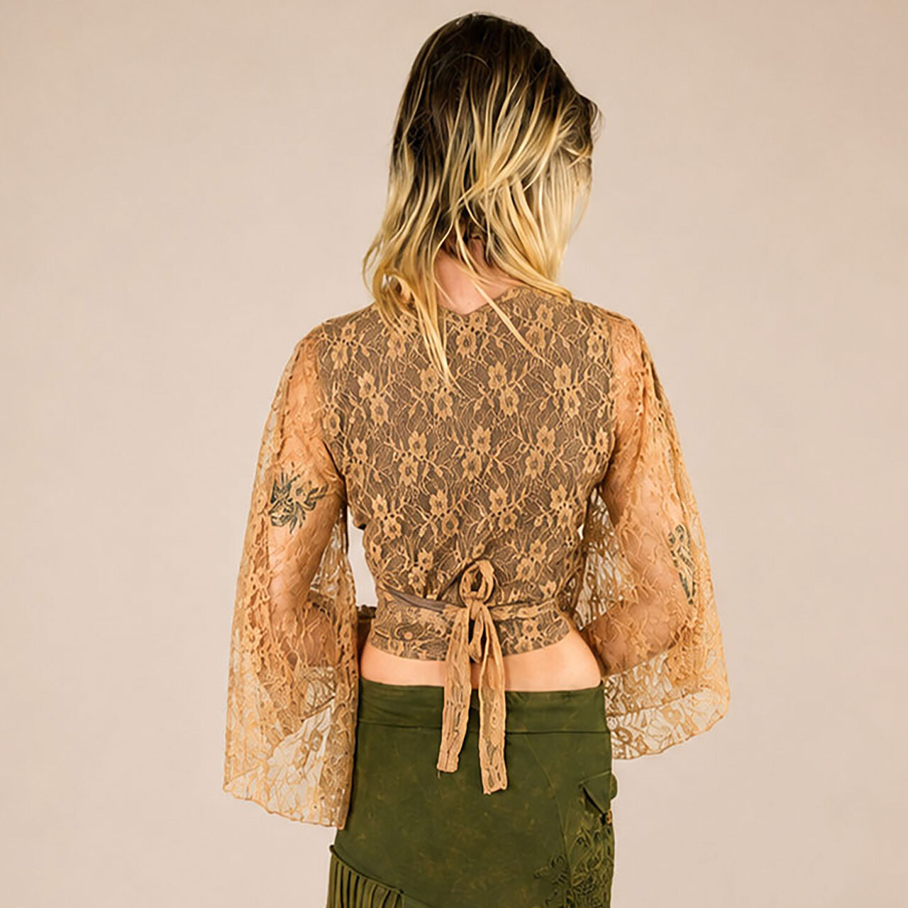 Effortless Lace Wrap Top with cotton spandex lining