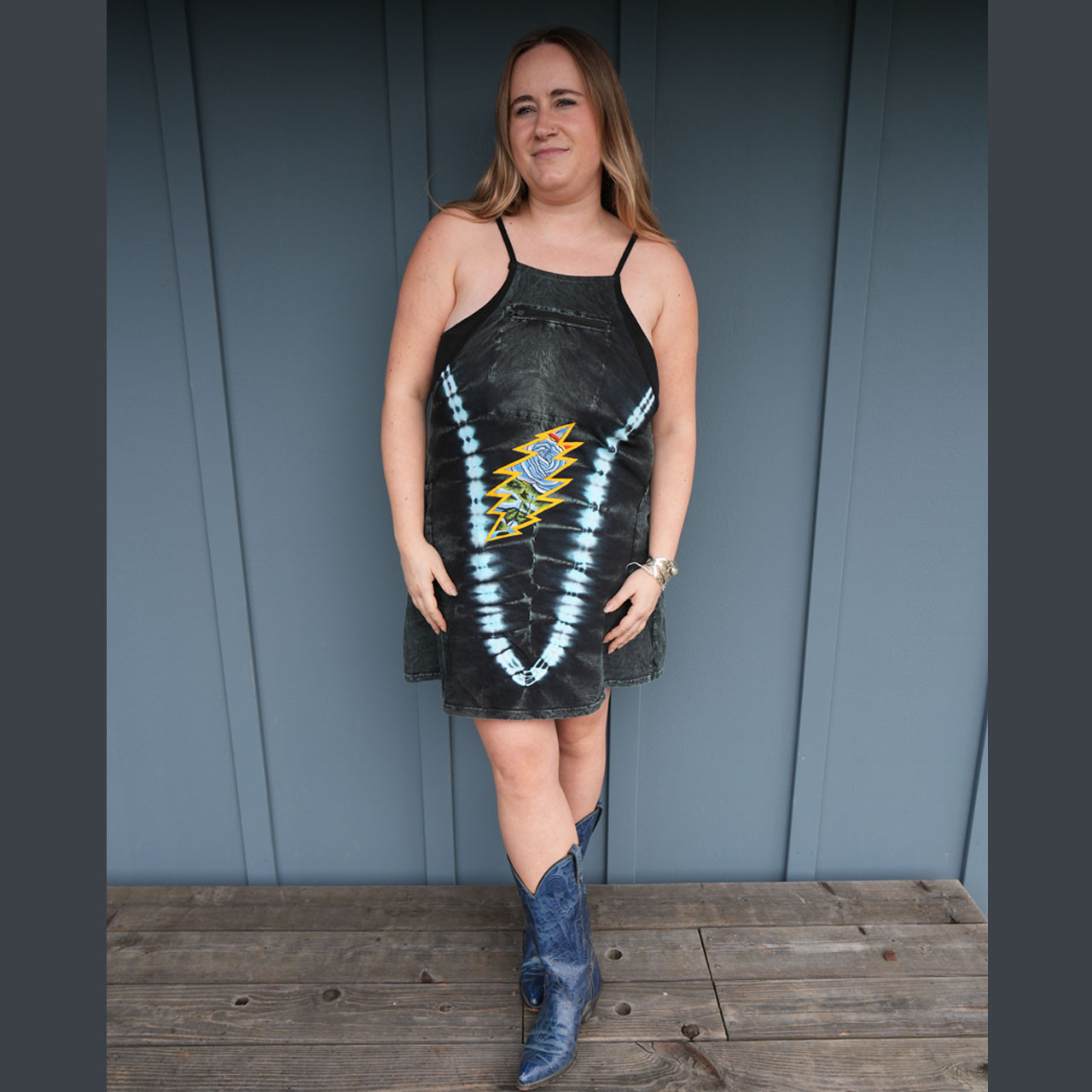 tie dye embroidered dress Bella Dress With Tie Dye Embroidery 40 / Blue main image 0