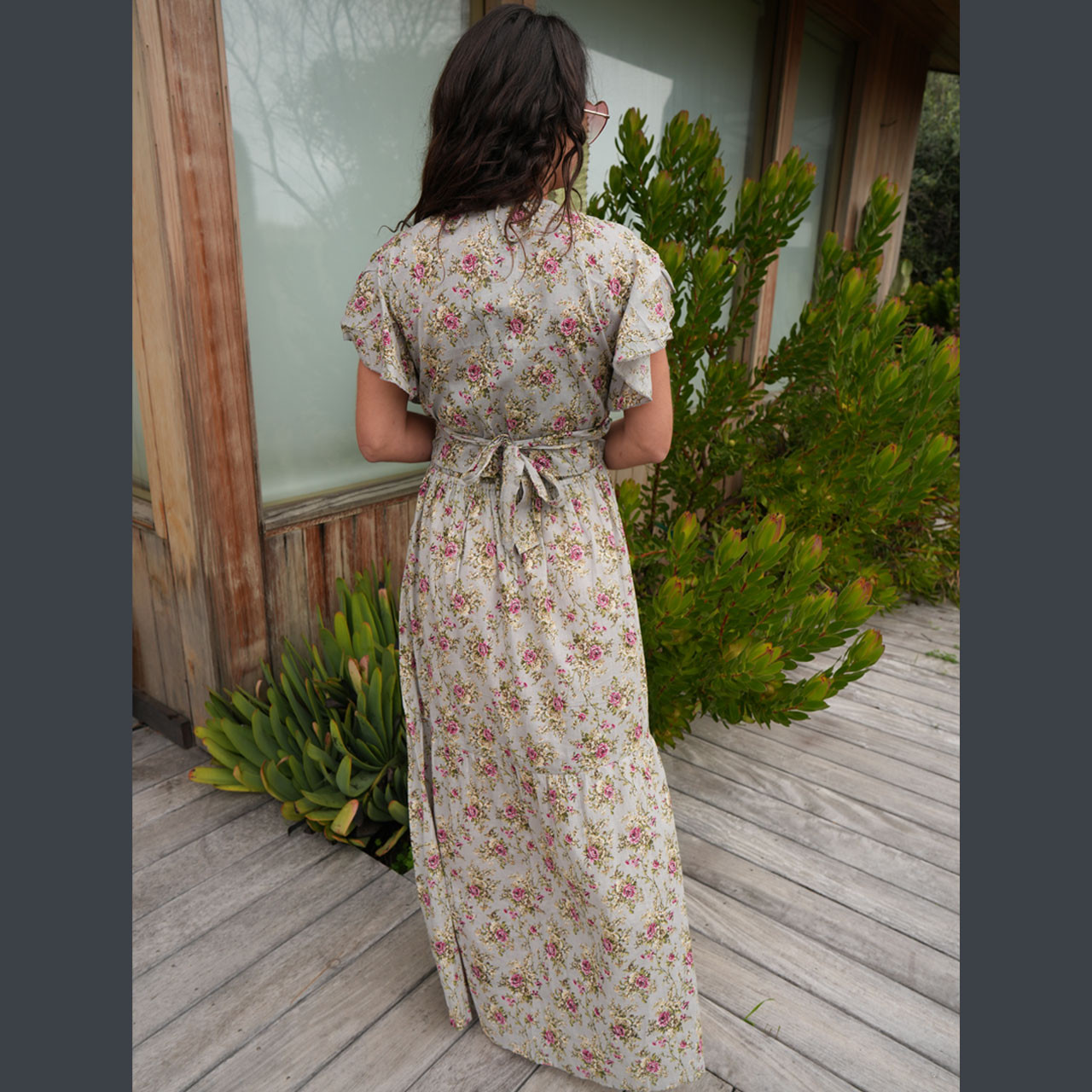 Rose Bud Cotton Wrap Top | Ruffle Sleeve & Rose Print