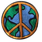 Embroidered patch with world and peace sign (3 inches)