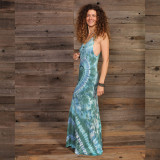 RIPPLE MAXI DRESS Viscose Tie Dye Tank Top Maxi Dress w/ SYF Print
